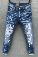2022 classic trend dsquared2 mens fashion ripped patch slim fit painted stretch stiletto stiletto jeans dsq030 1