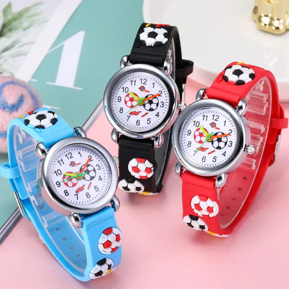 Новый 3D мультфильм Мода Силиконовые Футбол детские часы Дети Девочки Мальчики