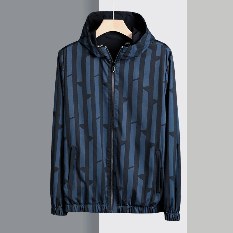 

High Quality New Fashion Urban Men Reversible Spring Autumn Jacket Vertical Striped Thin Windbreaker Jacket Wear On Both Sides