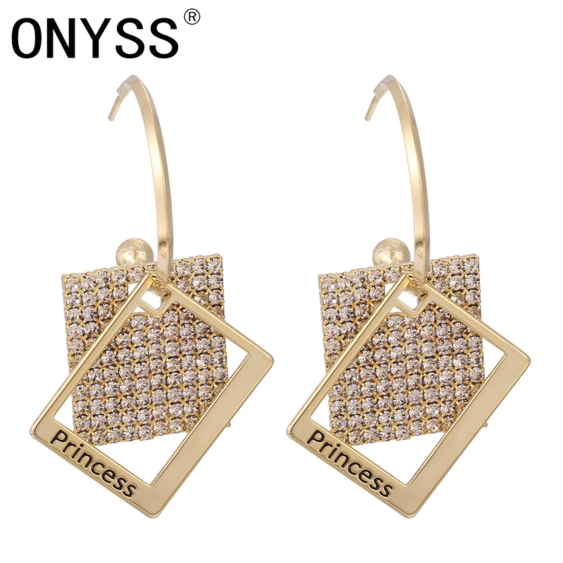 

ONYSS New Fashion Brand Drop Earrings CZ Rhinestone 14K Gold plated Big Long Drop Earrings Trend 2021