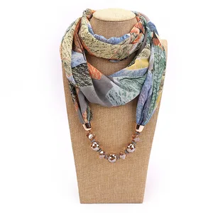Luxury Brand 2019 Pendant Necklace Scarf For Women Print Chiffon & Champagne Pendants Scarf Femme Ac in USA (United States)