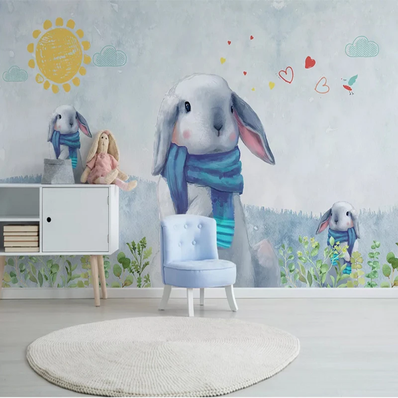 

Kids Room Wall Mural Simple Painting 3d Cute Rabbit Wallpaper Home Decoration