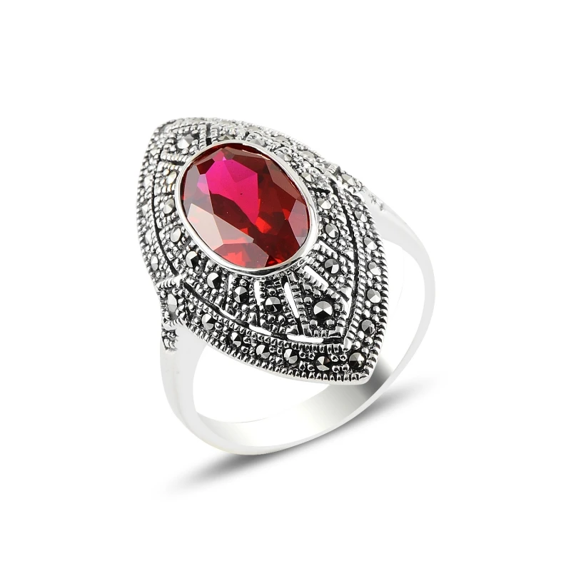 

Серебряное кольцо Silverlina с рубином из циркония и марказитом