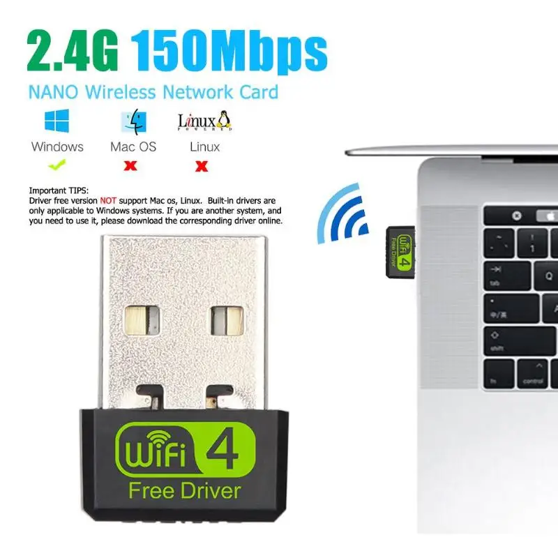 Мини USB WiFi адаптер Бесплатный драйвер Wi-Fi ключ 150 Мбит/с 2 4G сетевая карта для ПК