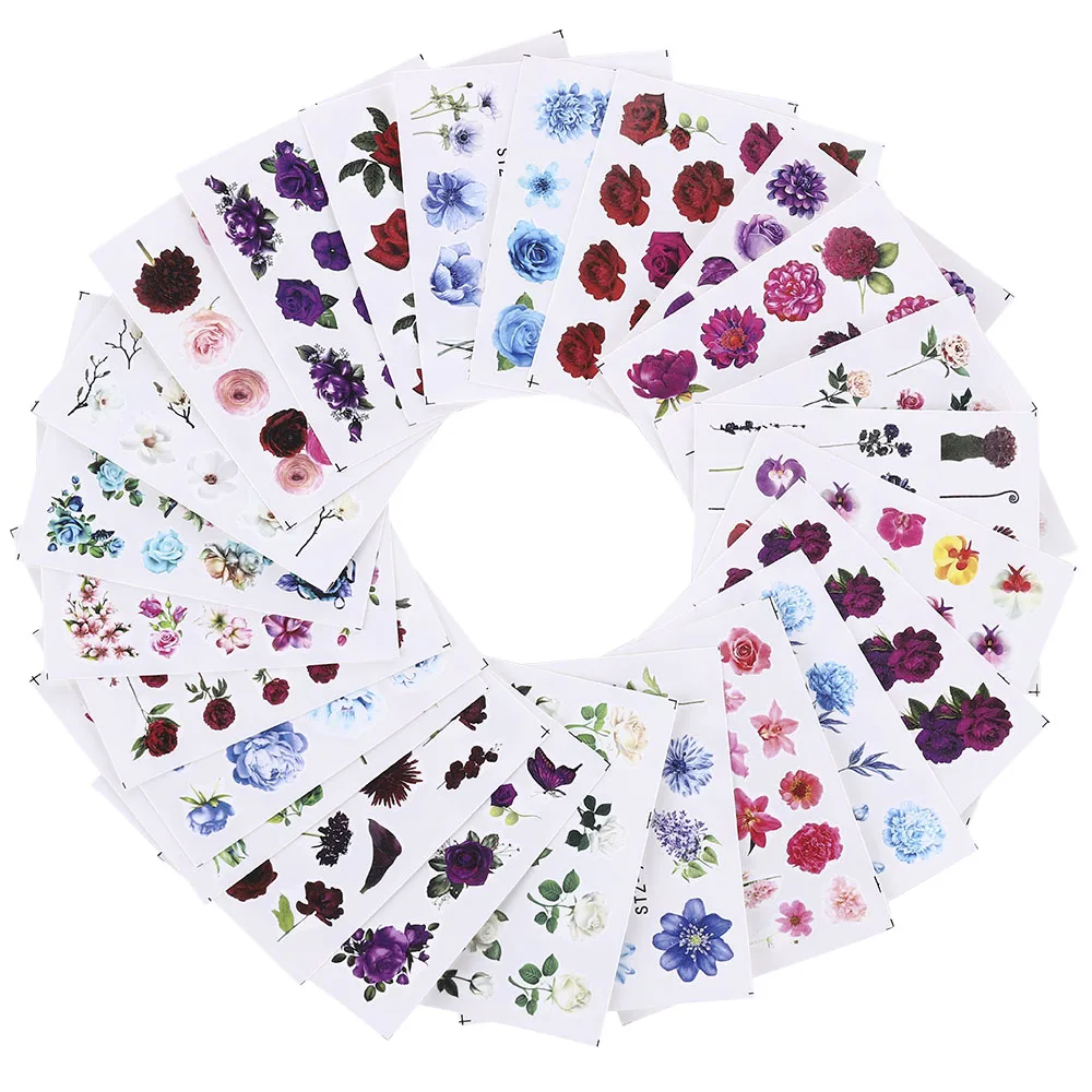 

12/24/55 Pcs Classic Colourful Rose Flower Nail Art Sticker Simulation Decals Art Idea Designer Art Idea Decoration Accessories