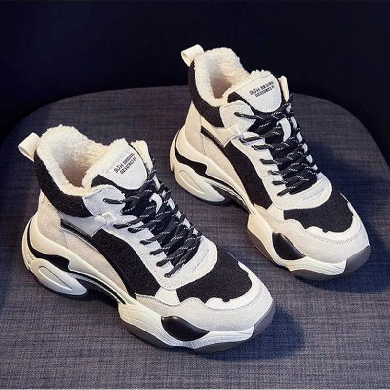 Rimocy/женские зимние кроссовки Теплая обувь из флока женская на плоской массивной