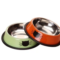 dog bowl stainless steel cat face print non slip dog bowl durable anti fall cat puppy feeder for dogs teddy golden retriever