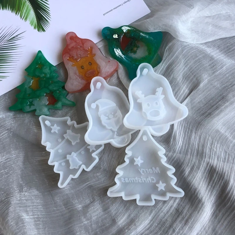 

M2EA Christmas Tree Bell Elk Pendant Casting Silicone Mould Crystal Epoxy Resin Mold DIY Crafts Aromatherapy Wax Aroma Gypsum