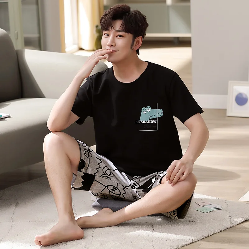 

Летняя мультяшная Пижама для мужчин, одежда для сна, топы с коротким рукавом для сна, Мужские пижамные комплекты, лоскутный пижамный комплек...