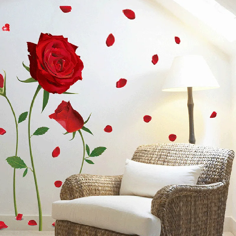Настенные Стикеры красная роза настенные наклейки съемные цветы современные на