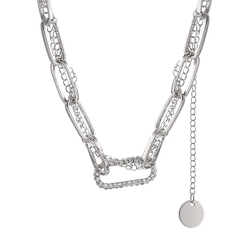 

New 2021 European and American Retro Exaggerated Necklace Ladies Hip-hop Long Pendant Temperament Collarbone Chain Double Chain