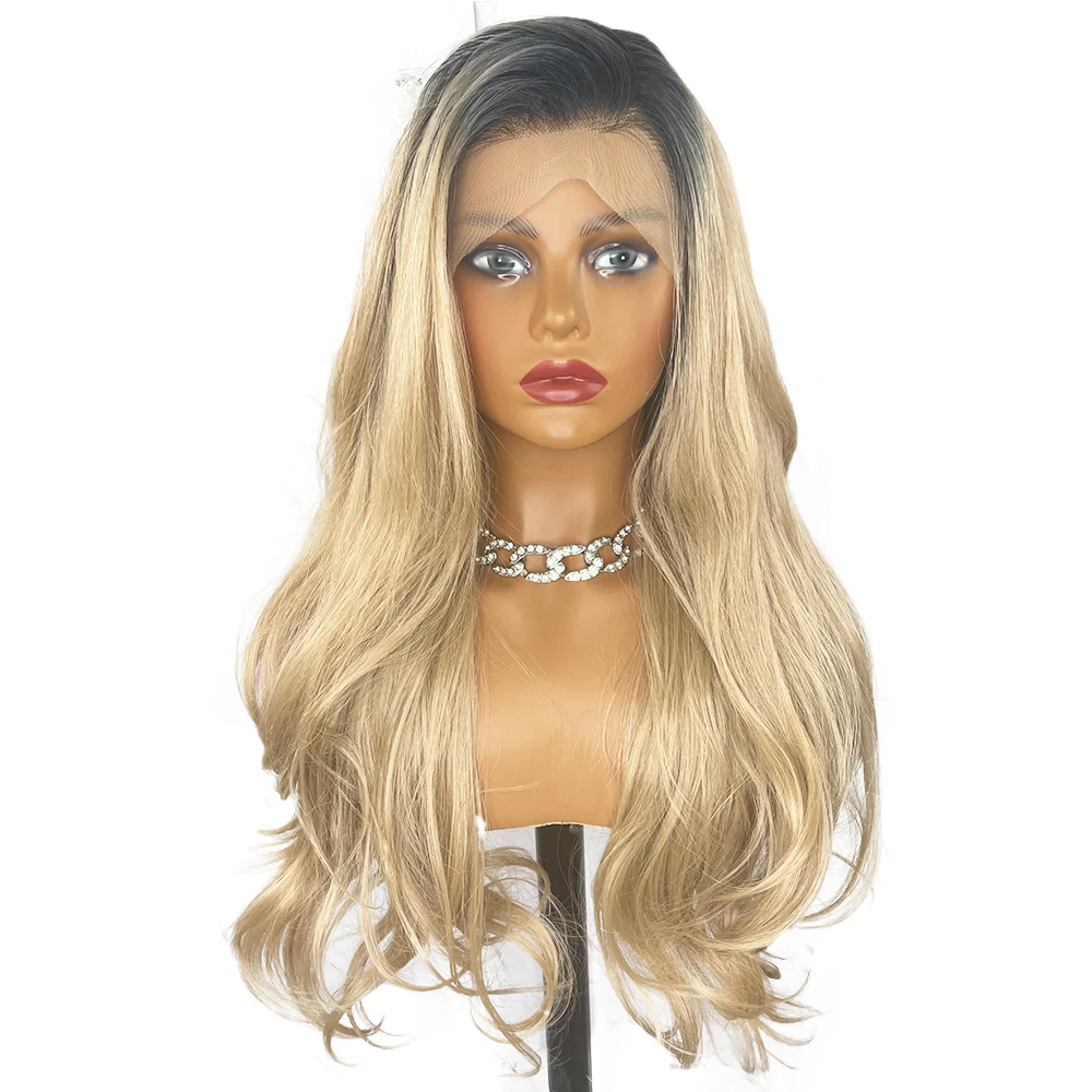 Beautiful Diary Long Body Wavy Ombre Honey Blonde Synthetic Lace Front Wigs 13X4Inch Heat Resistant Synthetic Hair Wigs