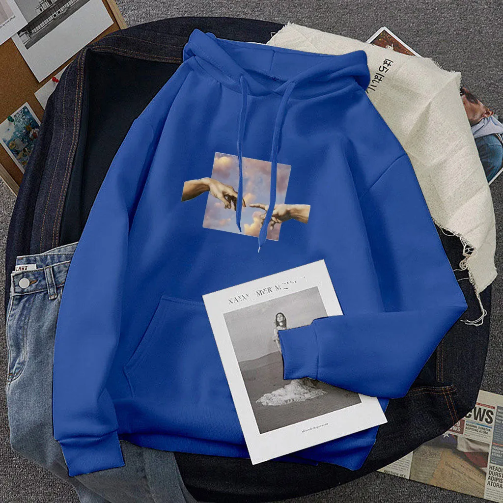 Hoodies oversized print Kangaroo Pocket Sweatshirts Hooded Harajuku Spring Casual Vintage Korean Pullovers Women sweetshirts