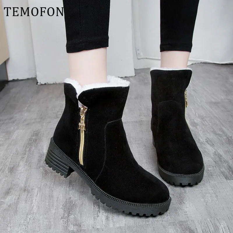 Женские ботинки Зимняя обувь на платформе теплые зимние ботильоны молнии