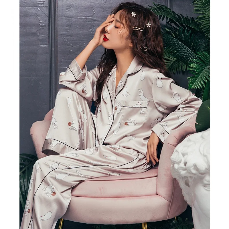 Пижама Smmoloa Женская с длинным рукавом шелковая пижама из натурального шелка