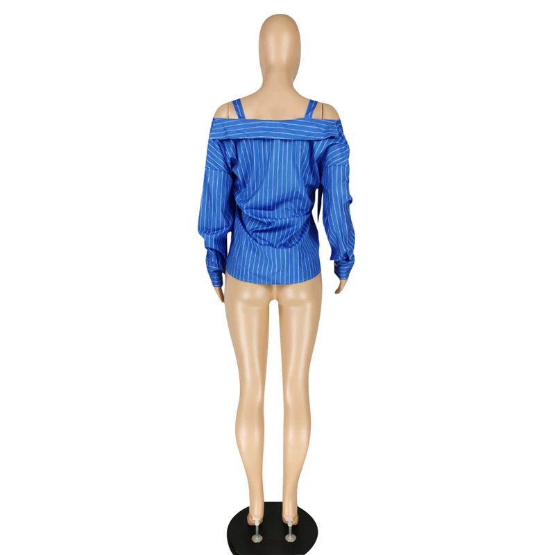 

RStylish Women Striped Long Sleeve Shirt Top Female Off Shoulder Blusas Femme Autumn Casual Ladies Office Tops S-XXL