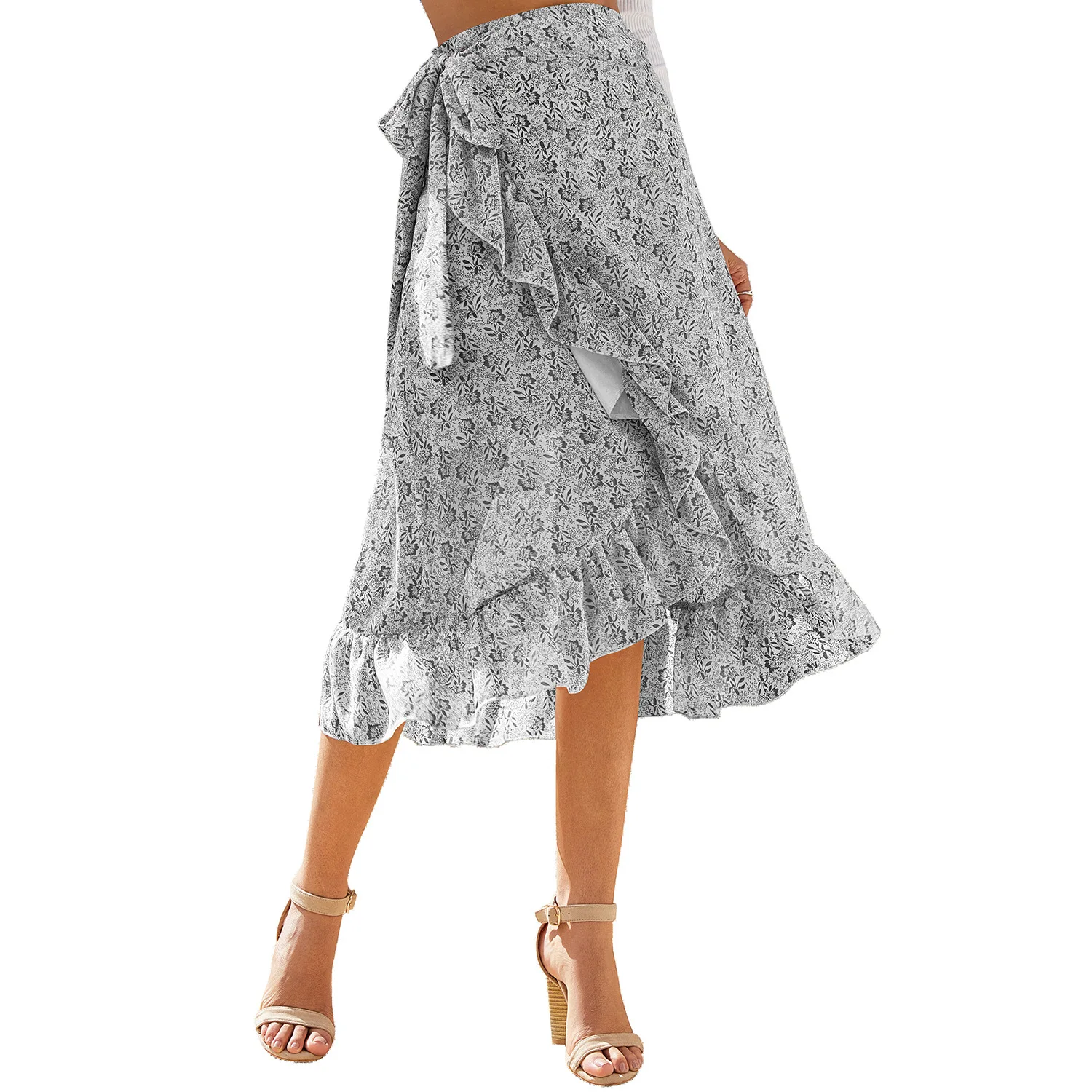 

ZOGAA Skirts Women Hot Sale All-match Students Sweet Fresh Trendy Leisure Girls Summer Lace Split Irregular Floral Chiffon Skirt