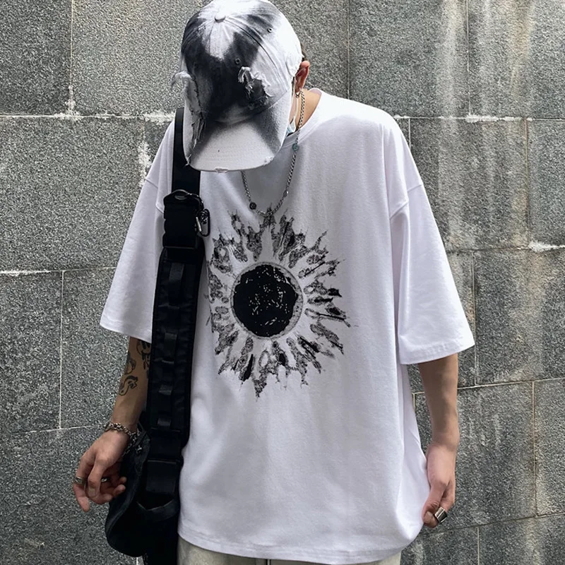 

Aolamegs Oversized T-shirt Diablo Sun Print Men's T-Shirts Summer Couple Hip Hop Streetwear Hipster Gothic High Street Tee Shirt