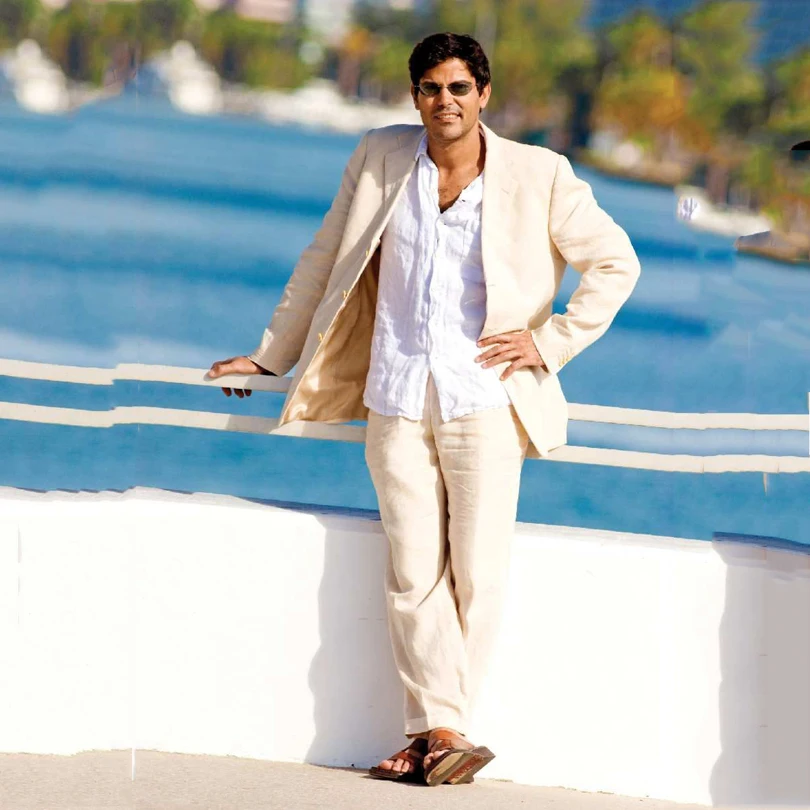 Летние льняные пляжные мужские свадебные костюмы смокинги для жениха 2 предмета