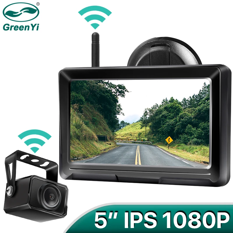 GreenYi 1080P Беспроводной IPS 5 дюймов Автомобильный монитор заднего вида Камера