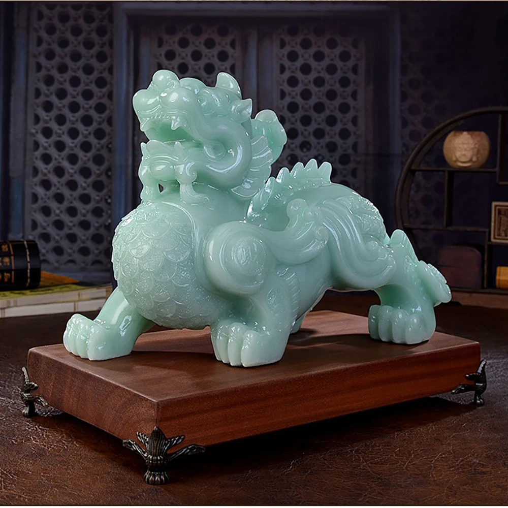 

Chinese Ancient Pixiu Jade Figurine Lucky Mascot Statue Home Living Room Decoration Housewarming Craft Office Shop Opening Gifts