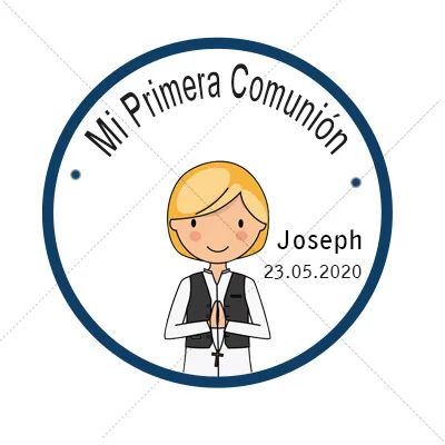 

100, 3-7 cm, Spanish My first communion sticker, first communion favor label, baptism, is a boy is a girl sticker, baby shower