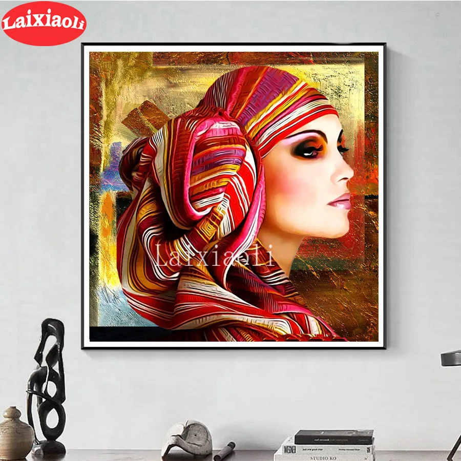 

3d round square diamond embroidery Abstract headscarf woman Diy full diamond painting stitch cross mosaic picture home art decor
