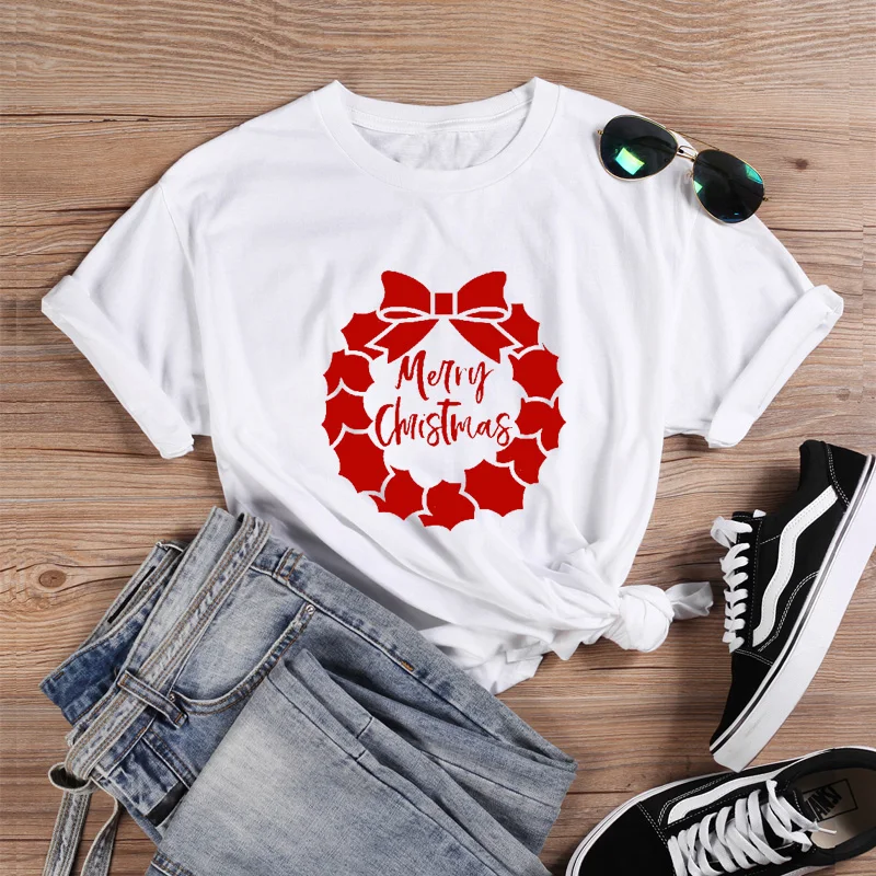 Рождественский подарок футболка с принтом 2019 Модная белая летние топы Плюс