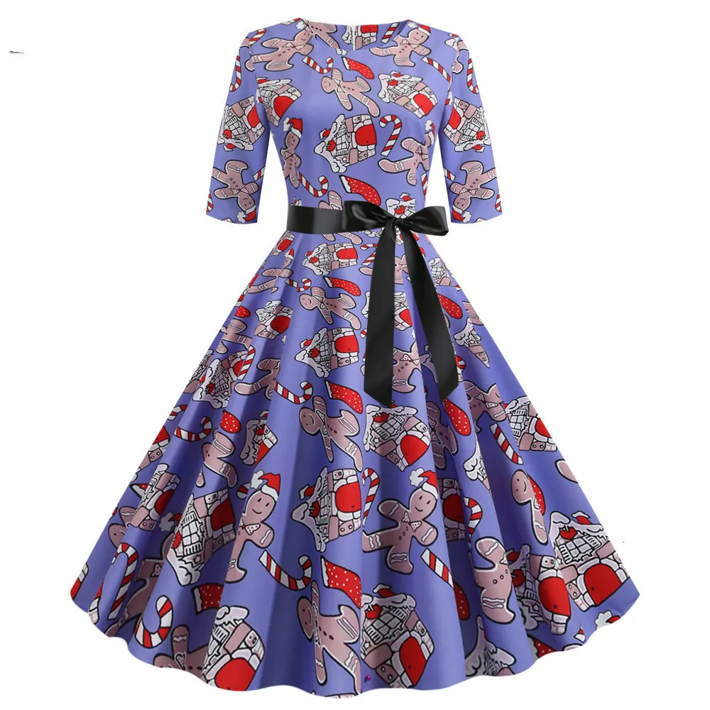 Женское осеннее винтажное рождественское платье Повседневное с принтом и