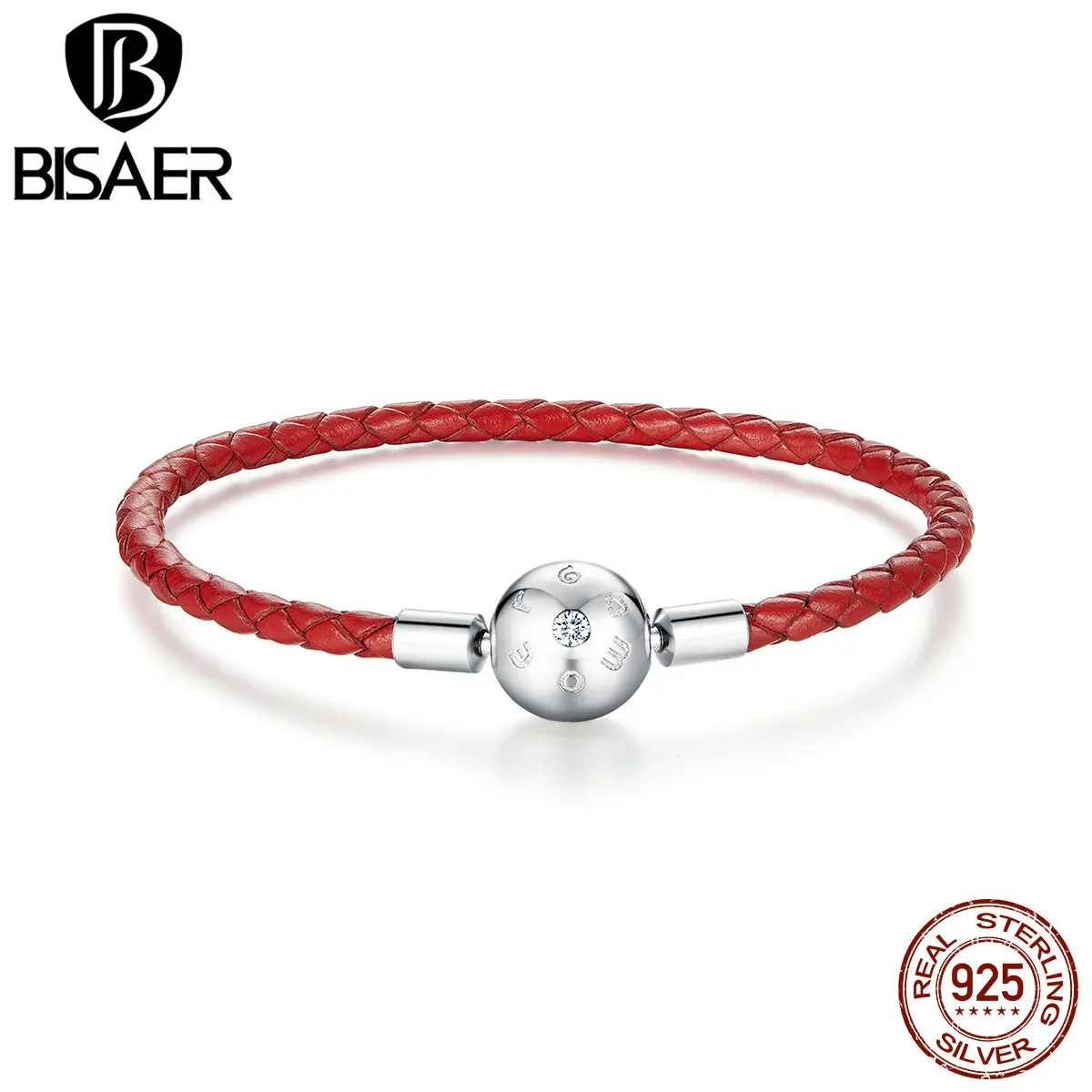 Браслеты на удачу BISAER из серебра 925 пробы с Красной кожаной веревкой фианита цепь