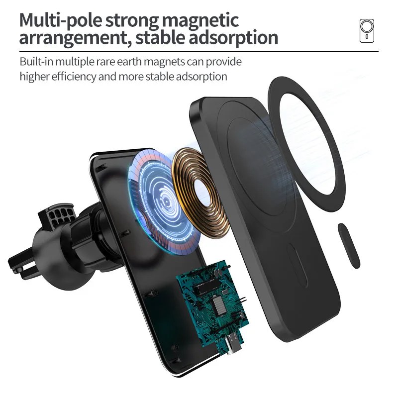 magnetic wireless car charger stand for iphone 12 pro max mini magsave 15w fast charging airvent mount adsorbable phone holder free global shipping