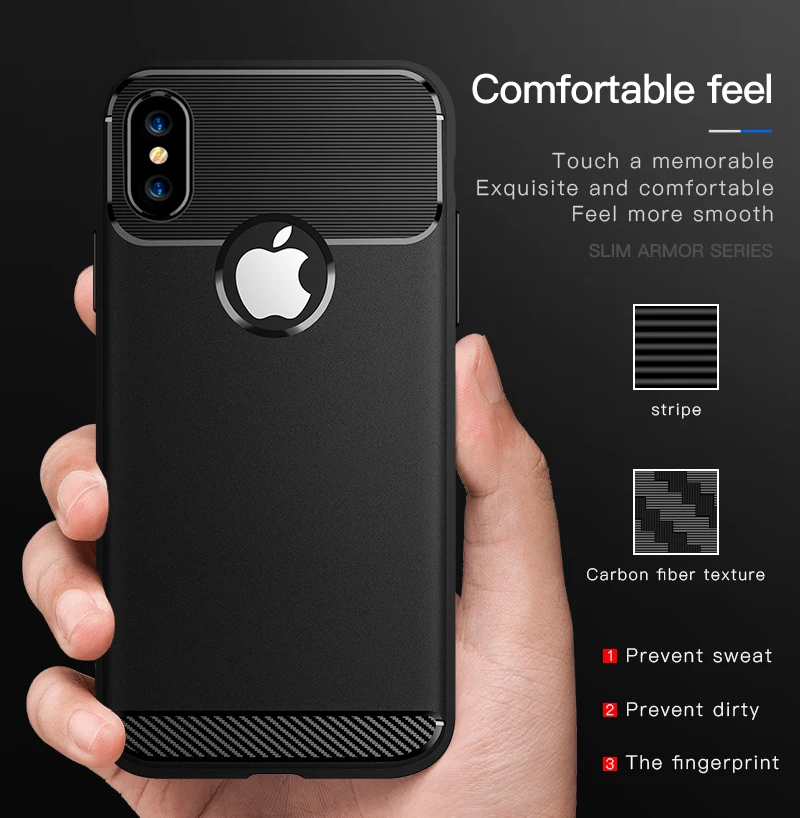 Чехол для iPhone XR X силиконовые чехлы 7 8 6 6s Plus XS Max ТПУ матовый углеродное волокно