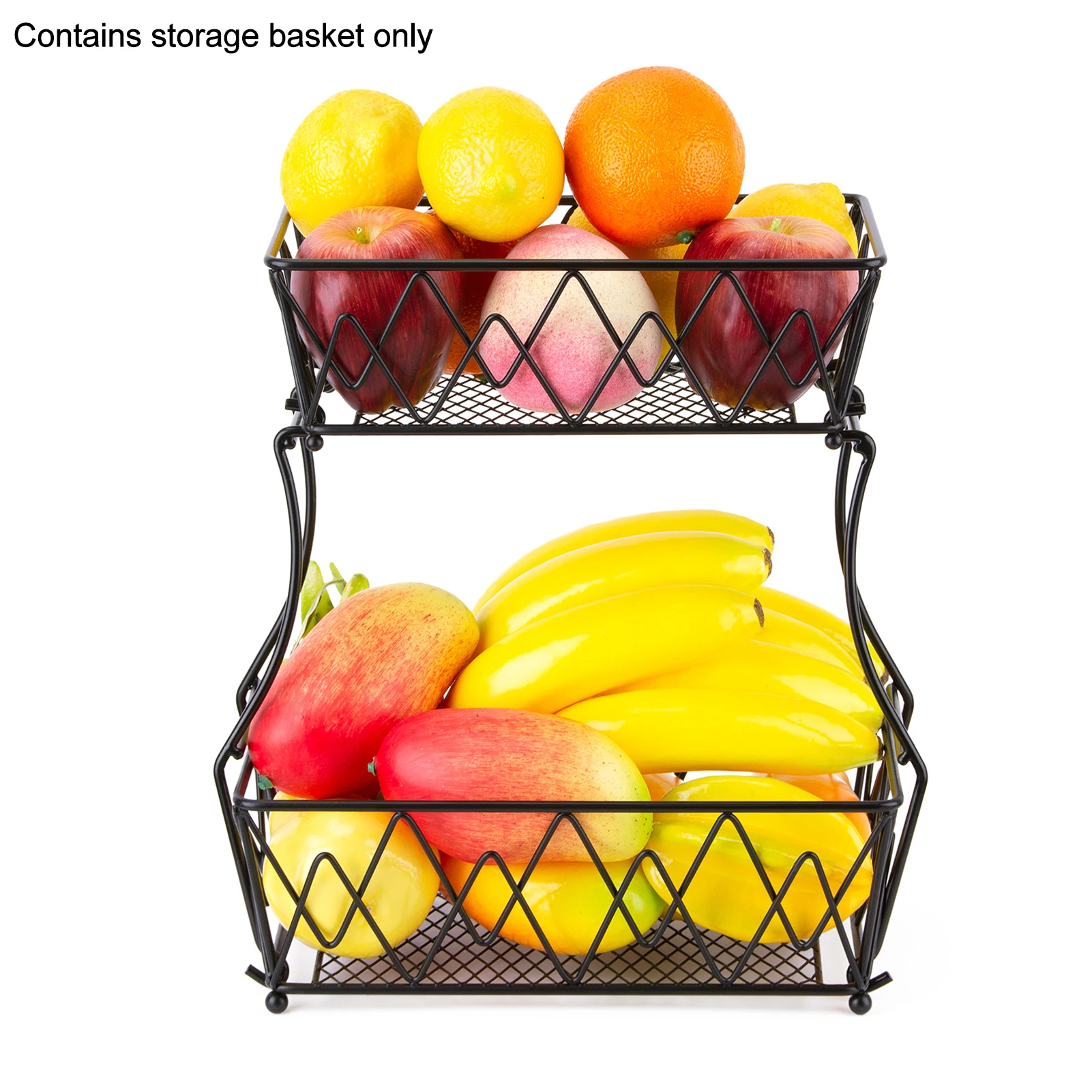 

Kitchen Storage Hotel Fruit Basket Large Capacity Easy Install Free Standing Countertop Iron Save Space Home Decor 2 Tier