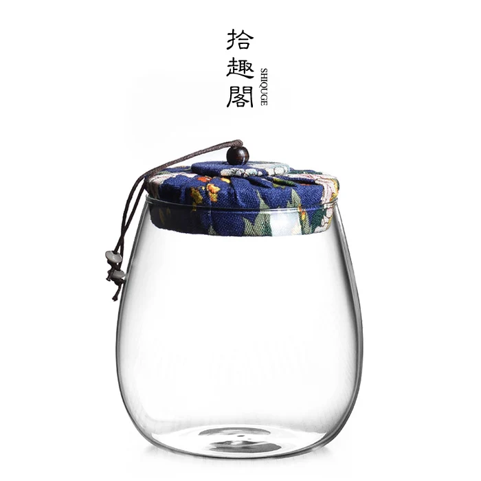

★Glass tea caddy storage POTS cloth cover transparent seal pot tea candy grains storage tank