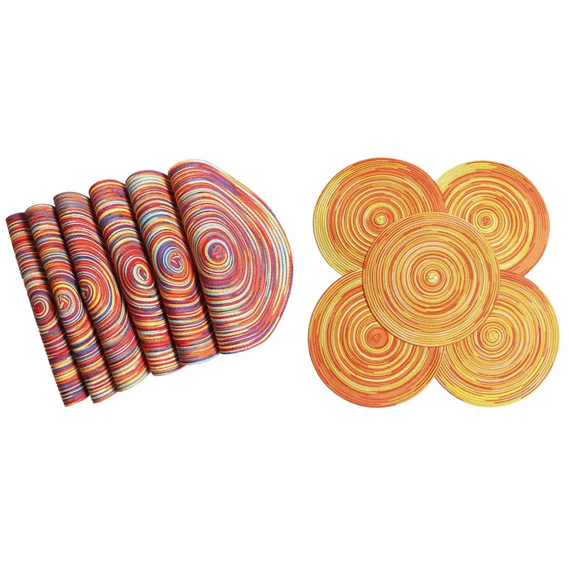 12x Braided Colorful Round Place Mats for Kitchen Dining Table Runner Heat Insulation Non-Slip Washable Fall Placemats | Дом и сад