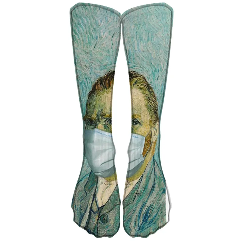 

Van Gogh Oil Painting Socks Women Retro Design World Famous Art Mural Female Socks 3D Printing Cotton Woman Socks