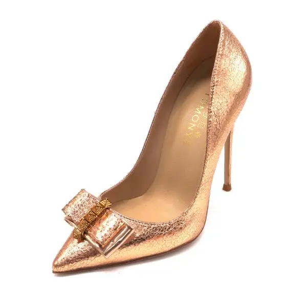 

Moraima Snc Gold Leather High Heel Shoes Sexy Pointed Toe Butterfly-knot Thin Heels Party Dress Shoes Shallow Stiletto Heels