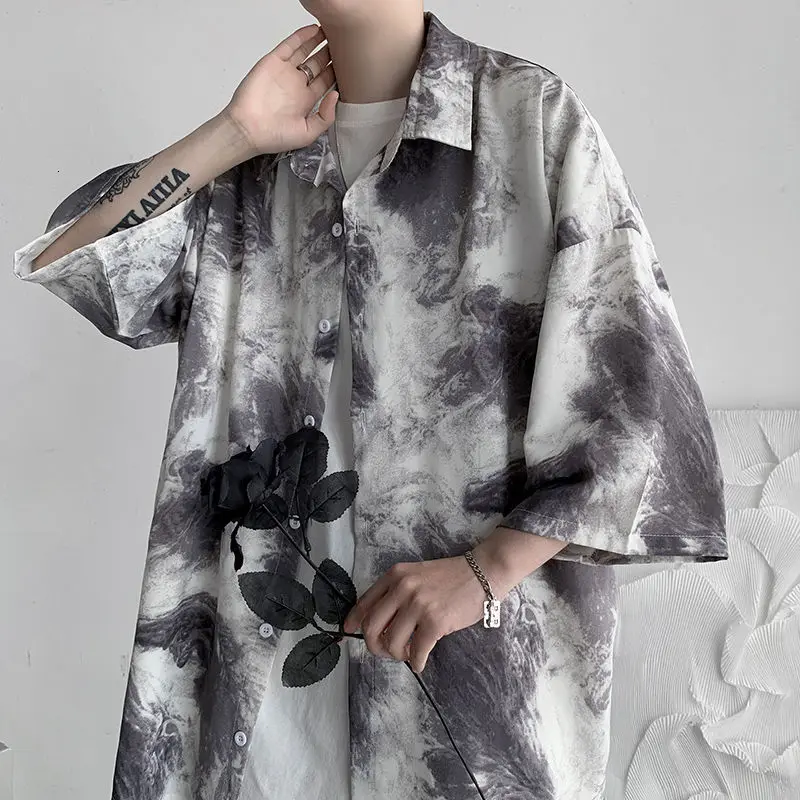 

Summer Short-sleeved Shirts Men's Fashion Printed Casual Shirts Men Streetmen Loose Hip-hop Retro Graffiti Shirts Mens M-3XL
