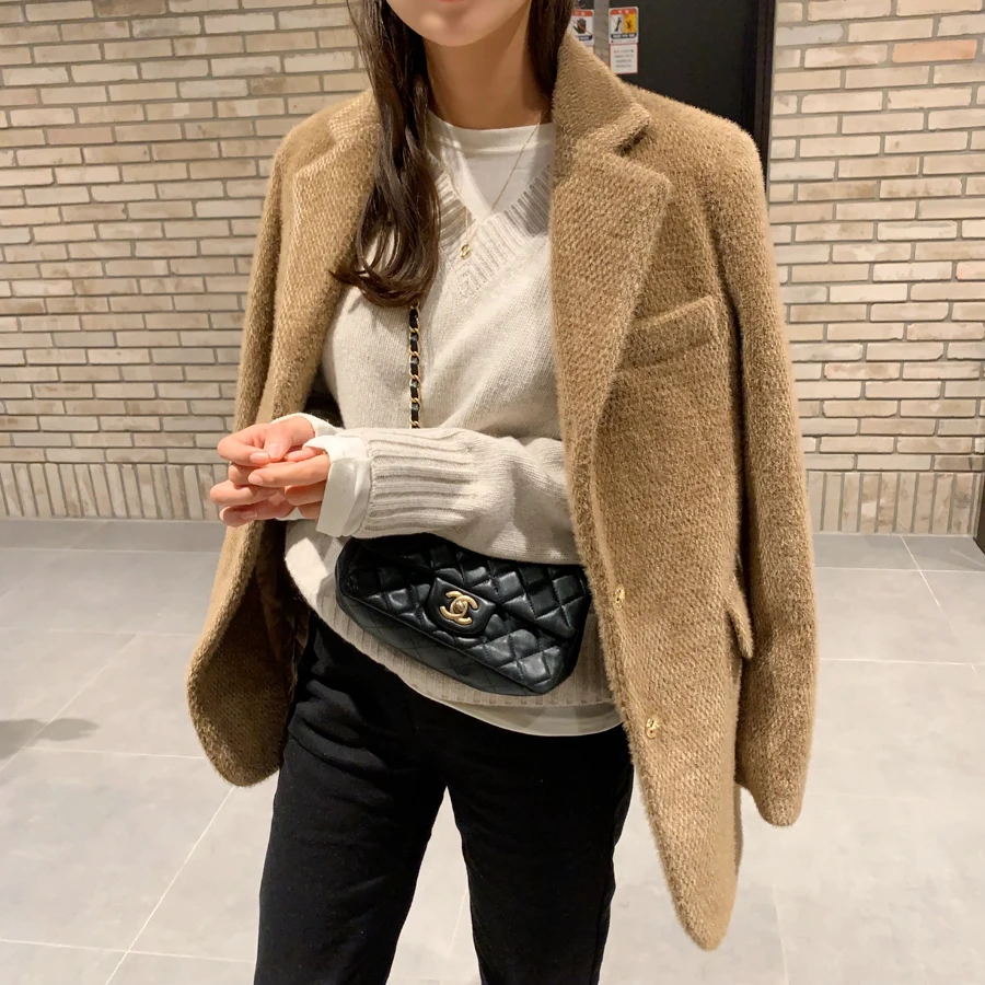 

Elegant Women Blazers Vintage Long Sleeve Autumn Winter Thick Warm Plush Blazer Jackets Office Ladies Coats Good Quality