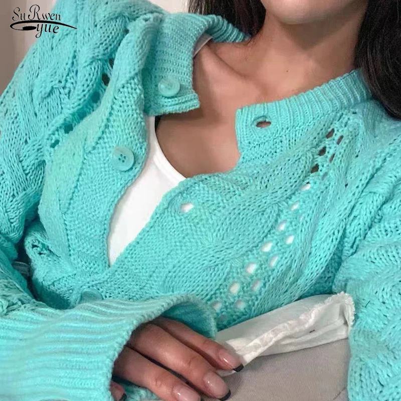 

Корейский элегантный вязаный кардиган, шикарная осенне-зимняя женская куртка, свободный короткий свитер с вырезами, кардиган, пальто для же...