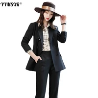 autumn and winter womens professional wear temperament ladies office suit elegant high waist trousers two piece high quality