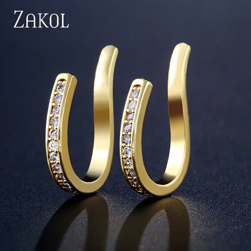 Gold Color Красивые серьги-Клипсы из кубического циркония AAA ZAKOL, хрящи, модные серьги-манжеты в виде листьев, Женские Ювелирные аксессуары FSSP3017 - Окраска металла: Gold Color