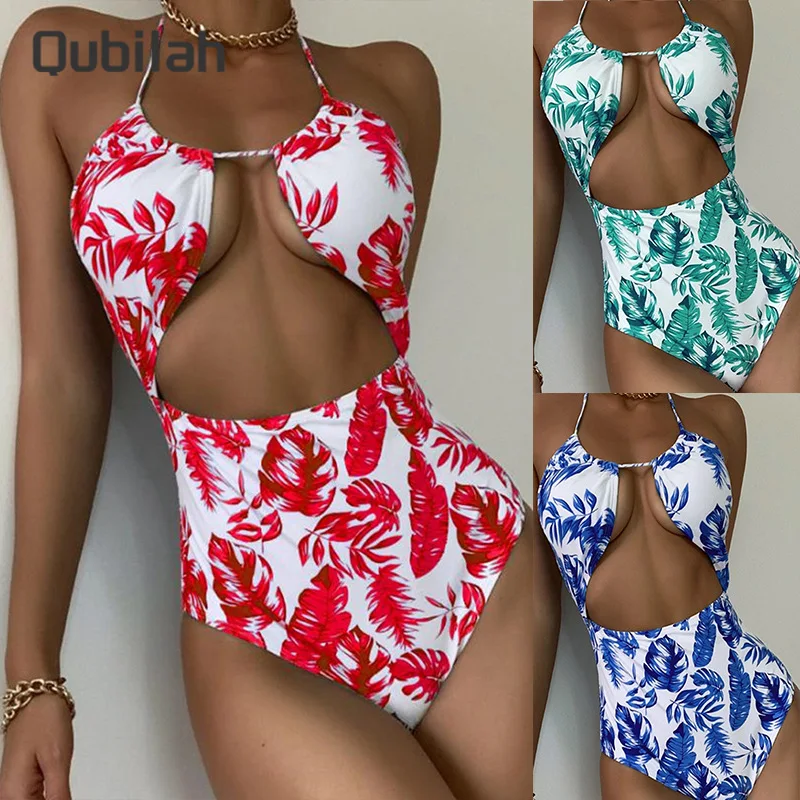 

Push Up One Piece Swimsuit Strap Halter Swimwear Women High Waist Swimsuit Sexy Fashion Backless Bathing Suits 2021 New Biquini