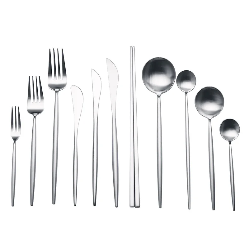 Solid Steak Fork Set Stainless Steel Nordic Flatware Knife Spoon Couverts De Table Inox Simple Western Tableware EE6DC | Дом и сад