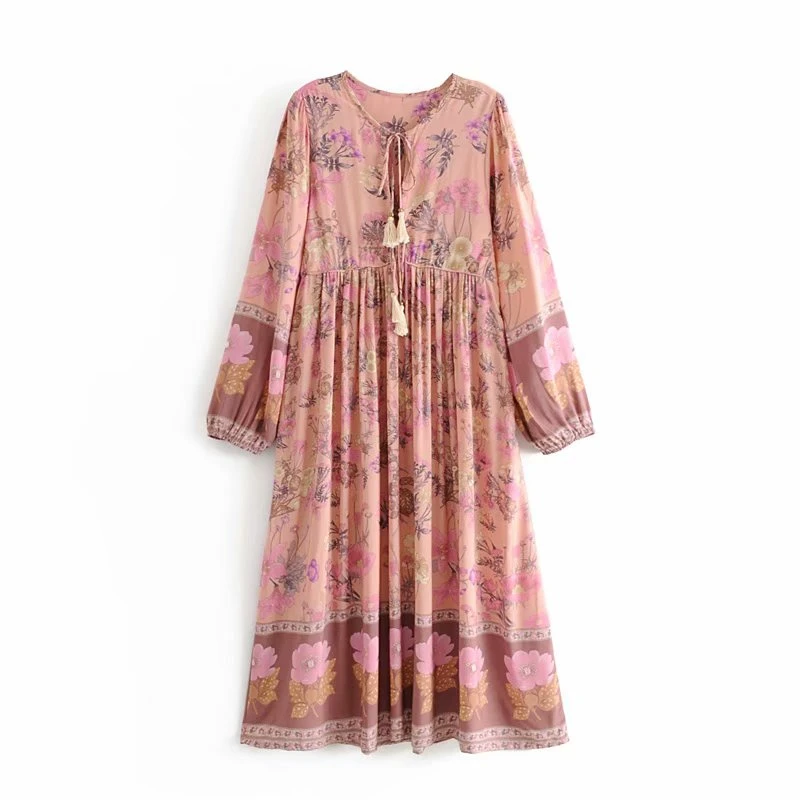 Винтажное шикарное модное богемное женское платье миди с цветочным принтом и