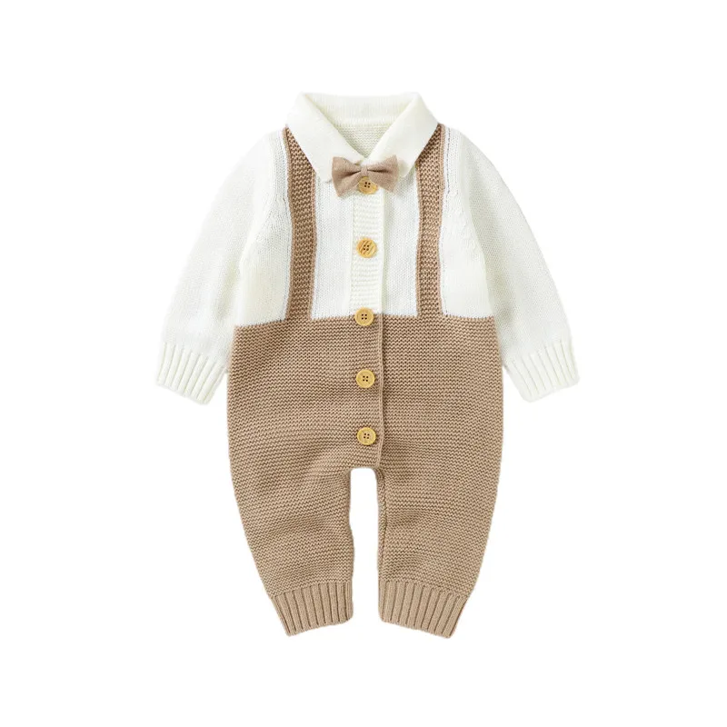 Pagliaccetti in maglia per neonato invernale Gentleman Style Boys Patchwork tuta tuta per bambini abiti da ragazza per neonato Costume di natale