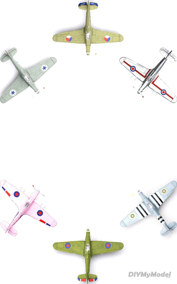 Juego de 6 piezas de diferentes colores para ni&ntilde;os, juguete de simulaci&oacute;n de combate, juegos de herramientas de construcci&oacute;n, avi&oacute;n fundido a presi&oacute;n War-II, caza de hurac&aacute;n, 1/48-4