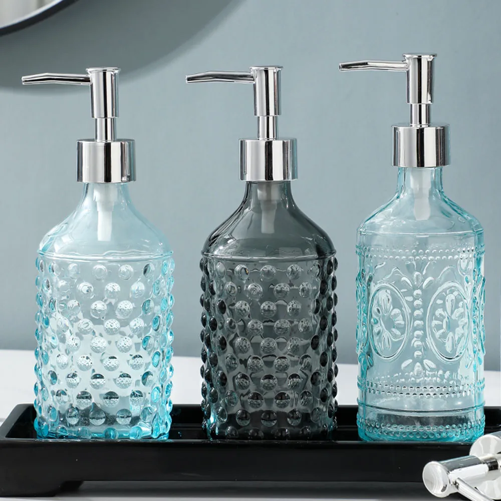 

300ml Glass Soap Dispenser Bathroom Shower Gel Shampoo Bottles Hand Washing Empty Bottle Detergent Refill Press Sub-bottle