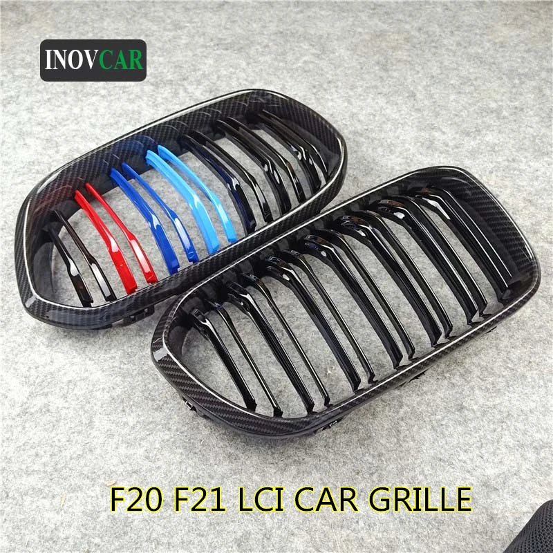 

Pair for F20 Carbon Look Gloss black front grille for 1 Series F20 F21 LCI 2015-IN Dual line M Color Car Grille Car Styling