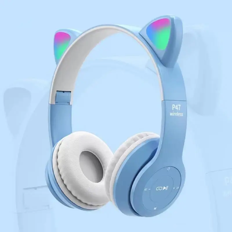 Беспроводные Bluetooth наушники с милой подсветкой кошачьи ушки микрофоном